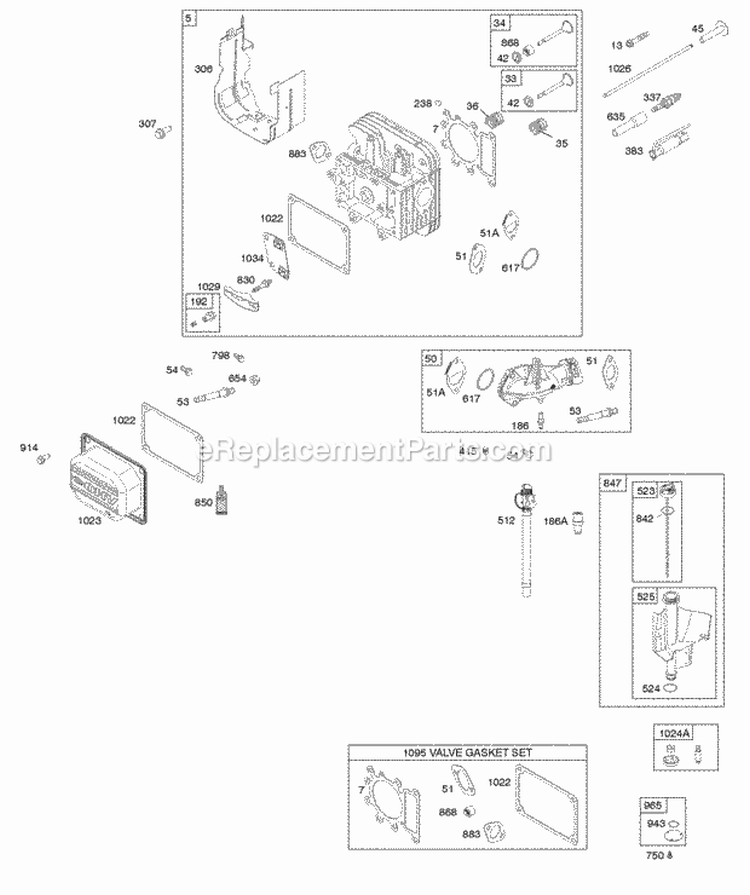 Cylinder Head Gasket Set -Valve Intake Manifold Lubrication Valves Diagram and Parts List for 331877-0110-G5  Briggs and Stratton Engine